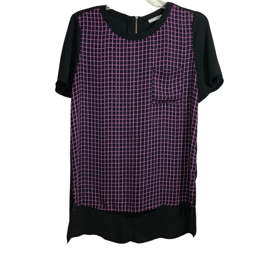 Halogen Short Sleeve Black and Pink Blouse Check Pattern
